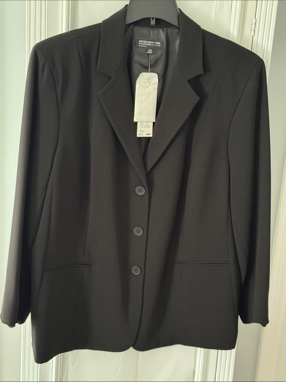 Jones New York Platinum Collection 3-Button Black Lined Blazer Size 22W